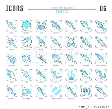 Set Blue Line Icons of Oils. 39313012