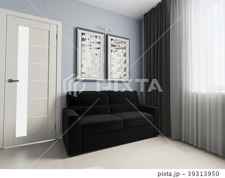 black sofa in modern interior 39313950