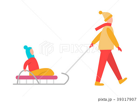 Father Carrying Child Sledge Vector Illustration Father Carrying Child Sledge Vector Illustration 39317907