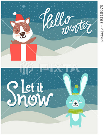 Hello Winter Let it Snow Bright Snowy Postcard 39318079