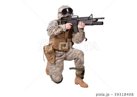 US soldier with assault rifle on white background US soldier with assault rifle on white background 39318408