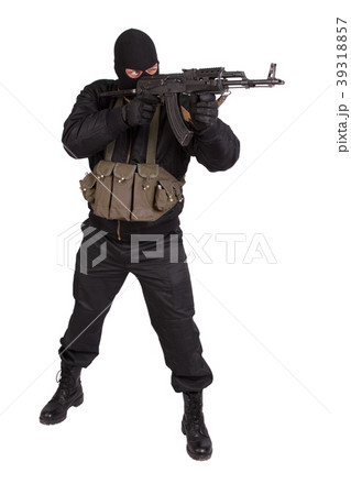 terrorist in black and mask with kalashnikov  39318857
