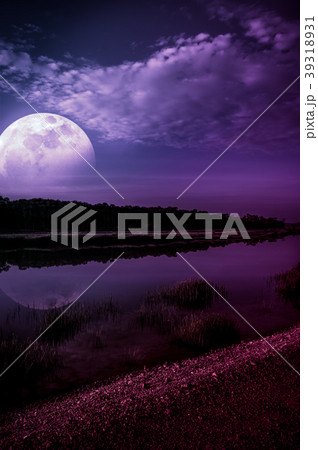 Night sky and moon at riverside. Serenity nature 39318931