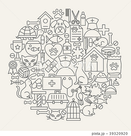 Vet Clinic Line Icons Circle 39320920