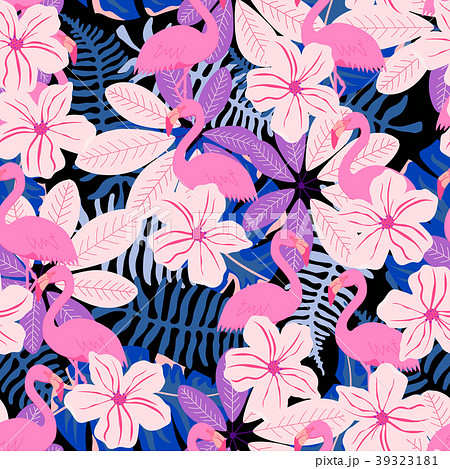 pink leaves and flamingo pattern 39323181