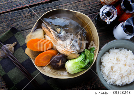 Salmon head in soya soup. Salmon head in soya soup. 39323243