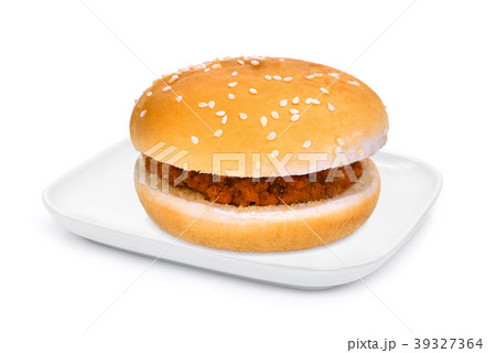 chicken burger, fast food in the white plate  39327364