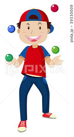 Happy boy juggling balls 39330009