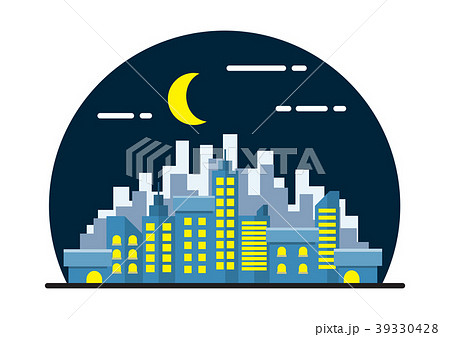 Night City Landscape Illustration. Flat Design. Night City Landscape Illustration. Flat Design. 39330428