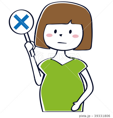かわいい妊婦　上半身　×サイン　おかっぱ 39331806