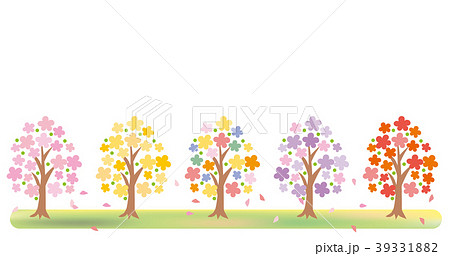 花の咲く樹木 並木フレームのイラスト素材