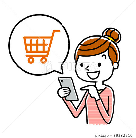女性 スマートフォン インターネット ショッピング 買い物のイラスト素材