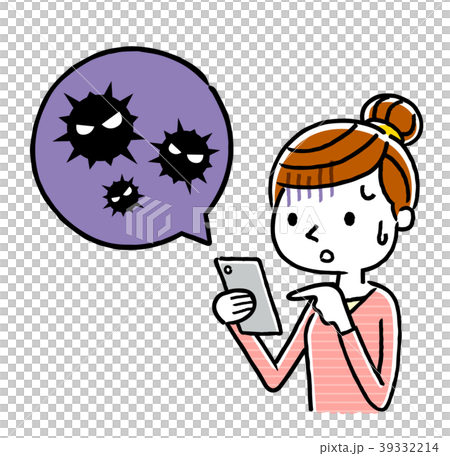 女性：スマートフォン、ウイルス、感染 39332214