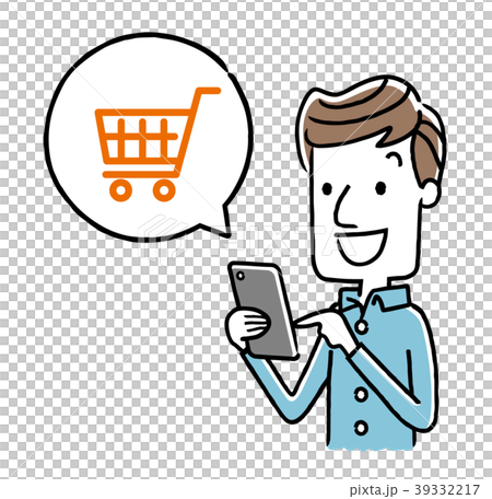 男性：スマートフォン、インターネット、ショッピング、買い物 39332217