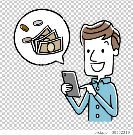 男性：スマートフォン、パソコンとお金 39332219