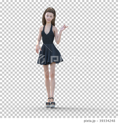 Young women fashion a la carte black mini dress perming3DCG illustrations material 39334248