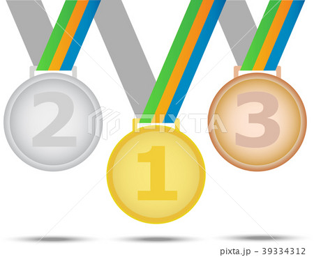 Three winners medals - from gold silver and bronze 39334312