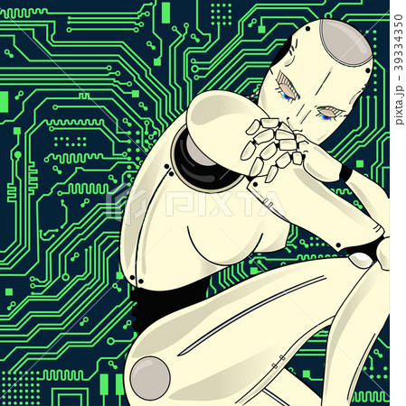 Female robot with artificial intelligence, sits 39334350