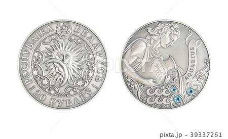 Silver coin Astrological sign aquarius 39337261