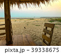 Close up of chairs set with umbrella and bird 39338675
