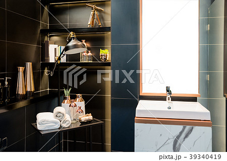 Interior of bathroom with washbasin faucet 39340419