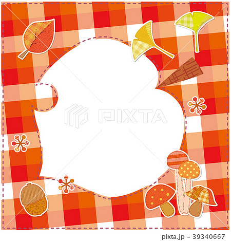 11月 チェック柄 フォトフレーム 紅葉のイラスト素材