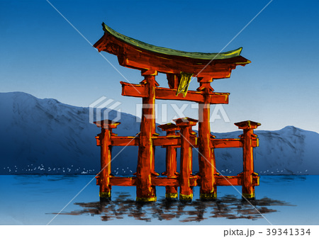 厳島神社の鳥居のイラスト素材
