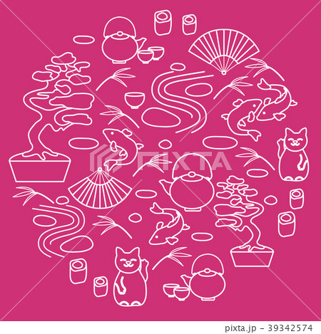 bonsai tree, teapot with two cups, minimal rock 39342574