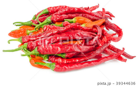 Pile of red hot chili peppers isolated Pile of red hot chili peppers isolated 39344636
