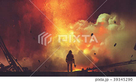 Brave Firefighter Facing The Explosionのイラスト素材