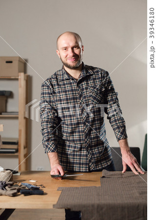 Cutting wool fabric. the line pattern. Bow ties of 39346180