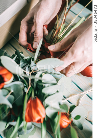 Red tulip in brides flower bouquet Red tulip in brides flower bouquet 39346473