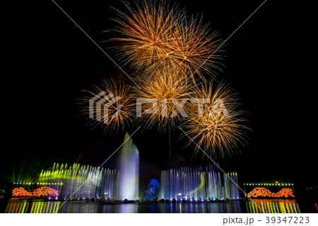 Beautiful fireworks in the night sky. 39347223