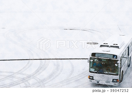 雪が積もった新千歳空港の滑走路　水彩画 39347252
