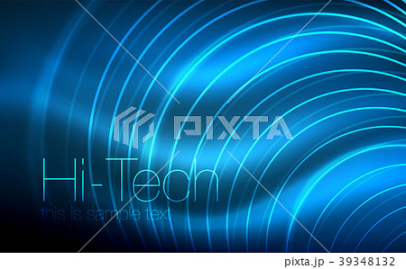 Circular glowing neon shapes, techno background 39348132