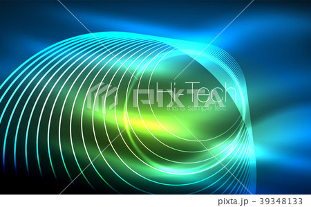 Circular glowing neon shapes, techno background 39348133