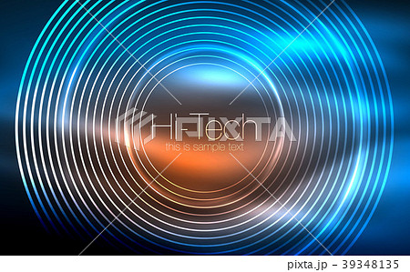 Circular glowing neon shapes, techno background 39348135