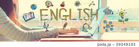 English with woman working on a laptop 39349193