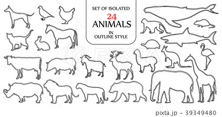 Set of isolated 24 animals illustration 39349480