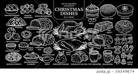 Set of isolatedEnglish style Christmas dishe 39349674