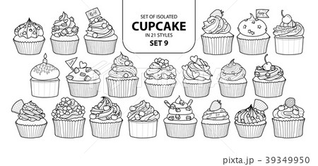 Set Of Isolated Cupcake In 21 Styles Set 9 のイラスト素材