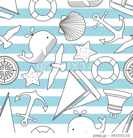 Random happy nautical in black outline 39350110