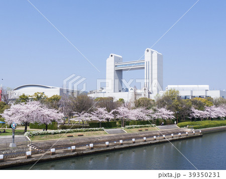 名古屋熱田区都市風景 熱田記念橋から名古屋国際会議場と桜並木を臨む 名古屋熱田区都市風景 熱田記念橋から名古屋国際会議場と桜並木を臨む 39350231