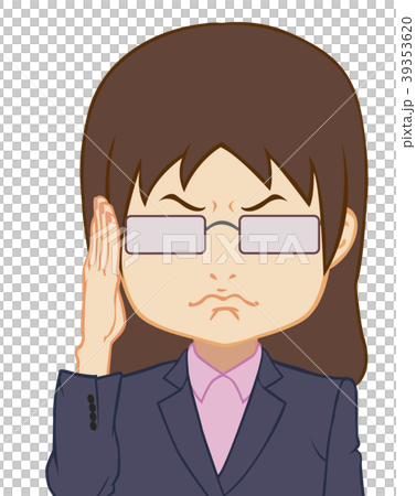 ちびキャラ　OL　曇り眼鏡　渋い顔 39353620