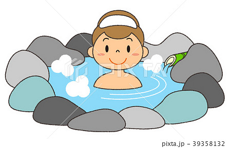 温泉に入る女性 露天風呂のイラスト素材