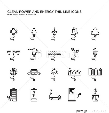 Clean power and green energy thin line icons set. Clean power and green energy thin line icons set. 39359596