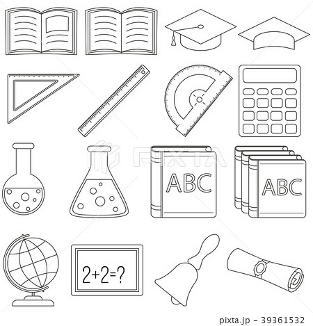 Line art black and white school set 16 elements. 39361532