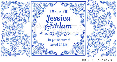 Wedding invitation card in Russian style gzhel Wedding invitation card in Russian style gzhel 39363791