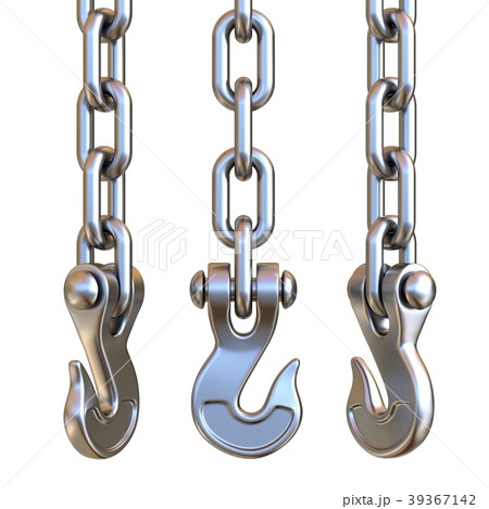 Three silver hook and chain 3D 39367142