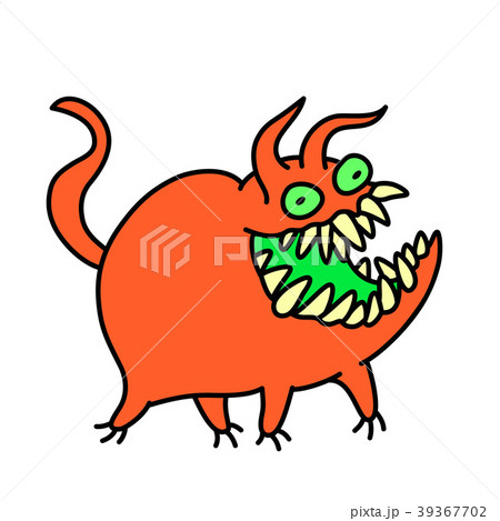 Funny cute red monster smiles and runs. Vector Funny cute red monster smiles and runs. Vector 39367702